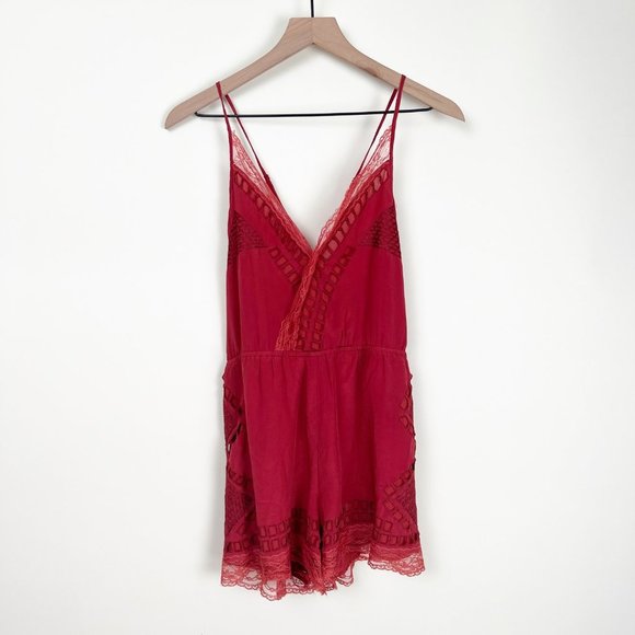 Tularosa Charmer Romper Eyelet Lace Embroidered Silky Sleeveless Shorts Jumpsuit - Picture 5 of 14
